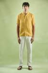 Arihant Rai Sinha_Yellow 100% Pure European Linen - 44 Lea Print Abstract Mirage Shirt _Online_at_Aza_Fashions