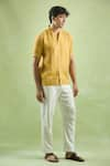 Buy_Arihant Rai Sinha_Yellow 100% Pure European Linen - 44 Lea Print Abstract Mirage Shirt _Online_at_Aza_Fashions