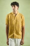 Arihant Rai Sinha_Yellow 100% Pure European Linen - 44 Lea Print Abstract Mirage Shirt _at_Aza_Fashions