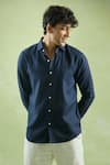 Arihant Rai Sinha_Blue 100% Pure European Linen - 60 Lea Plain Full Sleeve Shirt _at_Aza_Fashions