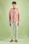 Arihant Rai Sinha_Peach 100% Pure European Linen - 60 Lea Plain Full Sleeve Collared Shirt _Online_at_Aza_Fashions