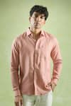 Buy_Arihant Rai Sinha_Peach 100% Pure European Linen - 60 Lea Plain Full Sleeve Collared Shirt _Online_at_Aza_Fashions