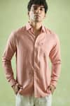 Shop_Arihant Rai Sinha_Peach 100% Pure European Linen - 60 Lea Plain Full Sleeve Collared Shirt _Online_at_Aza_Fashions