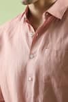 Arihant Rai Sinha_Peach 100% Pure European Linen - 60 Lea Plain Full Sleeve Collared Shirt _at_Aza_Fashions