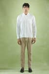 Shop_Arihant Rai Sinha_White 100% Pure European Linen - 60 Lea Plain Stand Collared Shirt _Online_at_Aza_Fashions