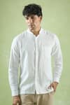 Arihant Rai Sinha_White 100% Pure European Linen - 60 Lea Plain Stand Collared Shirt _at_Aza_Fashions