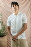 Buy_Arihant Rai Sinha_White 100% Pure European Linen - 60 Lea Plain Half Sleeve Shirt _at_Aza_Fashions