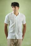 Shop_Arihant Rai Sinha_White 100% Pure European Linen - 60 Lea Plain Half Sleeve Shirt _Online_at_Aza_Fashions