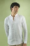 Shop_Arihant Rai Sinha_White 100% Pure European Linen - 60 Lea Plain Full Sleeve Short Kurta _Online_at_Aza_Fashions