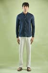 Buy_Arihant Rai Sinha_Blue 100% Pure European Linen Geometric Checkered Pattern Shirt _Online_at_Aza_Fashions