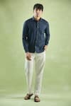 Arihant Rai Sinha_Blue 100% Pure European Linen Geometric Checkered Pattern Shirt _at_Aza_Fashions