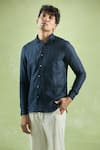 Buy_Arihant Rai Sinha_Blue 100% Pure European Linen Geometric Checkered Pattern Shirt 