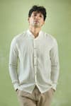 Arihant Rai Sinha_Cream 100% Pure European Linen Checkered Pattern Full Sleeve Shirt _at_Aza_Fashions