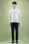 Buy_Arihant Rai Sinha_White 100% Pure European Linen Checkered Mandarin Collar Shirt _Online_at_Aza_Fashions