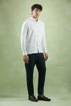 Arihant Rai Sinha_White 100% Pure European Linen Checkered Mandarin Collar Shirt _at_Aza_Fashions