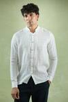 Buy_Arihant Rai Sinha_White 100% Pure European Linen Checkered Mandarin Collar Shirt 