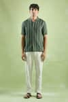 Buy_Arihant Rai Sinha_Green 100% Pure European Linen Stripe Pattern Shirt _Online_at_Aza_Fashions