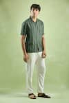 Shop_Arihant Rai Sinha_Green 100% Pure European Linen Stripe Pattern Shirt _Online_at_Aza_Fashions