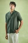 Buy_Arihant Rai Sinha_Green 100% Pure European Linen Stripe Pattern Shirt 