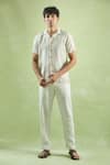 Arihant Rai Sinha_Beige 100% Pure European Linen Stripe Pattern Half Sleeve Shirt _at_Aza_Fashions