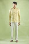 Buy_Arihant Rai Sinha_Yellow 100% Pure European Linen Stripe Pattern Full Sleeve Shirt _Online_at_Aza_Fashions