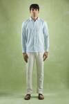 Arihant Rai Sinha_Blue 100% Pure European Linen Pattern Full Sleeve Shirt _Online_at_Aza_Fashions