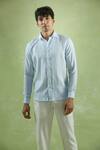 Shop_Arihant Rai Sinha_Blue 100% Pure European Linen Pattern Full Sleeve Shirt _Online_at_Aza_Fashions