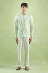 Arihant Rai Sinha_Green 100% Pure European Linen Stripe Pattern Shirt _Online_at_Aza_Fashions