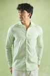 Shop_Arihant Rai Sinha_Green 100% Pure European Linen Stripe Pattern Shirt _Online_at_Aza_Fashions