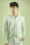 Arihant Rai Sinha_Green 100% Pure European Linen Stripe Pattern Shirt _at_Aza_Fashions