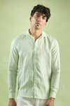 Buy_Arihant Rai Sinha_Green 100% Pure European Linen Stripe Pattern Shirt 