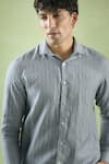 Arihant Rai Sinha_Grey 100% Pure European Linen Pattern Full Sleeve Shirt _Online_at_Aza_Fashions