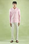 Arihant Rai Sinha_Pink 100% Pure European Linen Stripe Pattern Shirt _Online_at_Aza_Fashions