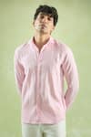 Arihant Rai Sinha_Pink 100% Pure European Linen Stripe Pattern Shirt _at_Aza_Fashions