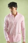 Buy_Arihant Rai Sinha_Pink 100% Pure European Linen Stripe Pattern Shirt 