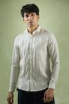 Buy_Arihant Rai Sinha_Beige 100% Pure European Linen Geometric Stripe Pattern Shirt 