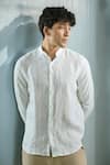 Buy_Arihant Rai Sinha_White 100% Pure European Linen Stripe Mandarin Collar Shirt _at_Aza_Fashions