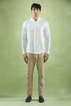 Arihant Rai Sinha_White 100% Pure European Linen Stripe Mandarin Collar Shirt _Online_at_Aza_Fashions