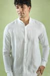 Arihant Rai Sinha_White 100% Pure European Linen Stripe Mandarin Collar Shirt _at_Aza_Fashions