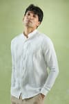 Buy_Arihant Rai Sinha_White 100% Pure European Linen Stripe Mandarin Collar Shirt 