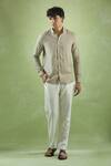 Shop_Arihant Rai Sinha_Brown 100% Pure European Linen Stripe Mandarin Collar Shirt _Online_at_Aza_Fashions