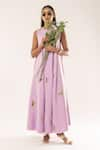 Shop_kriti bapna_Purple Imported Moss Crepe Embellished Horse Round A-line Dress _Online_at_Aza_Fashions