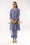 Buy_kriti bapna_Blue Kurta Moss Crepe Embellished Horse Round With Pant _at_Aza_Fashions