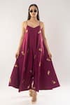 Buy_kriti bapna_Maroon Moss Crepe Embellished Horse Sweetheart Jumpsuits _Online_at_Aza_Fashions