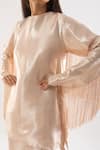 Buy_kriti bapna_Pink Silk Solid Fringe Round Sleeve Kurta With Pant _Online_at_Aza_Fashions