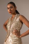 Buy_kriti bapna_Gold V-neck Shimmer Waistcoat With Skirt 