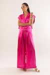 Buy_kriti bapna_Pink Satin Silk Solid Lapel Collar Plain Cropped Jacket With Pant _Online_at_Aza_Fashions