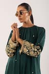 Shop_kriti bapna_Green Kurta Satin Embroidered Zardozi Round Placed With Pant _Online_at_Aza_Fashions