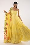 Buy_kriti bapna_Yellow Anarkali Viscose Organza Handpainted Sequin Embellished With Dupatta _at_Aza_Fashions