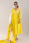 Buy_kriti bapna_Yellow Kurta And Dupatta Viscose Organza Handpainted Mirrorwork Anarkali Set With _at_Aza_Fashions